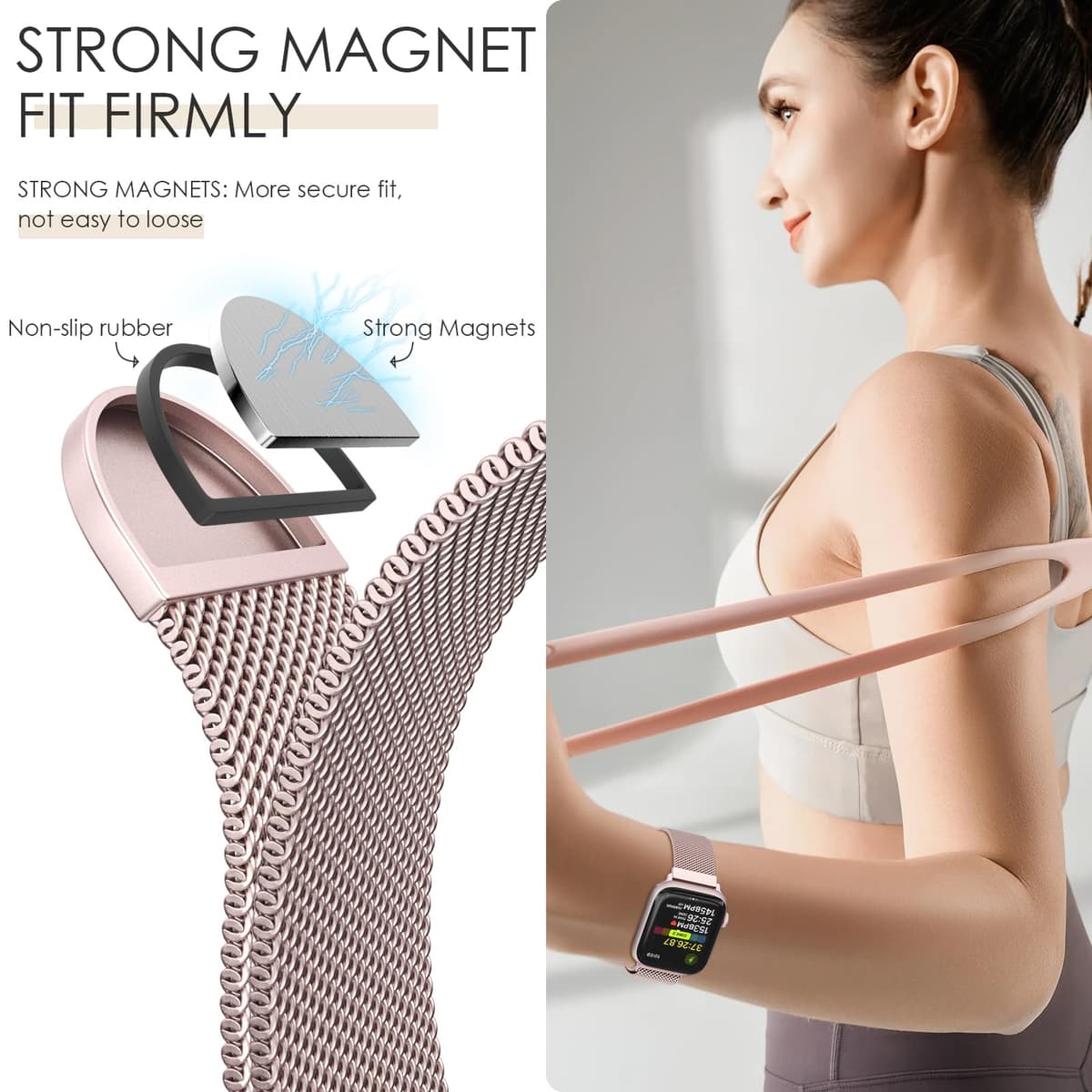 Original Milanese Loop Compatible with Apple Watch Straps 38mm 40mm 41mm 42mm 44mm 45mm 46mm 49mm Women & Men, Magnetic Clasp Adjustable Metal Bands for iWatch Series 11 10 9 8 7 6 5 4 2,Ultra 3,SE 3 — view 4