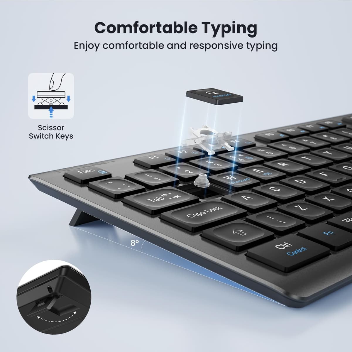 TECKNET Wireless Keyboard,Rechargeable 2.4GHz Silent Keyboard, Scissor Keys for Comfort & Stability, Full Size keyboard wireless with Numpad & Hotkeys for PC/Laptop/Desktop, UK QWERTY Layout — view 3