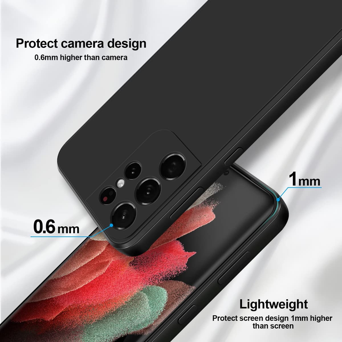 GiiYoon Case Compatible with Samsung Galaxy S21 Ultra 5G, Silky-Soft Touch Full-Body Protective Phone Silicone Case, Shockproof Cover with Microfiber Lining, Black — view 3