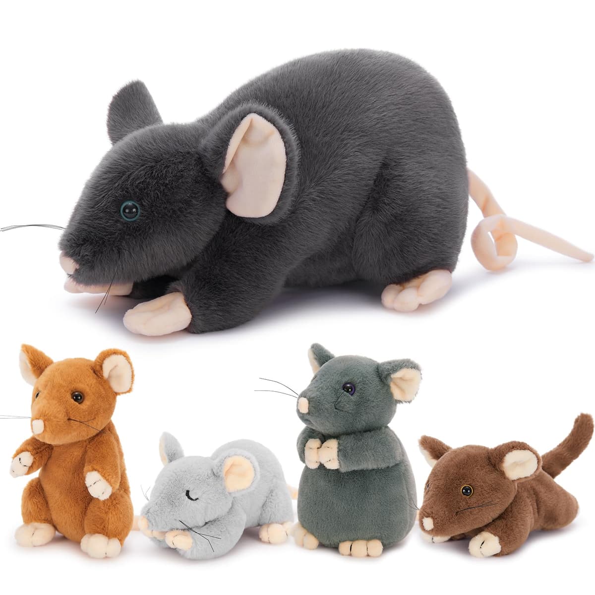 MorisMos Giant Teddy Mouse with 4 Cuddly Babies Inside, 40cm Soft Toy Kawaii Gift for Kids' Birthday or Christmas
