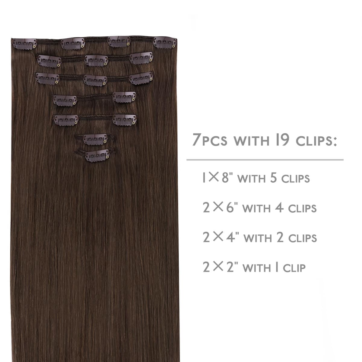 WENNALIFE Extensiones Clip Pelo Natural, 35cm 120g 7 Piezas, Castaño Chocolate Extensiones de Clip Natural Extensiones Pelo Remy Extensiones Cabello Postizos Mujer — view 2