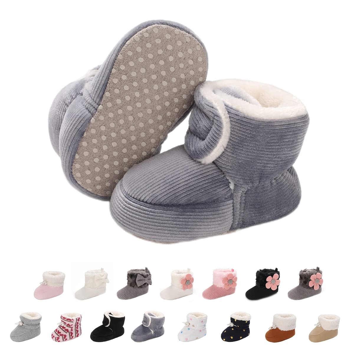 Baby Winter Warm Fleece Bootie, Newborn Non-Slip Soft Sole Winter Shoes Sock Shoes Cute Adjustable Crawling Shoes Prewalker Boots for Girls Boys Toddler 0-18 Months
