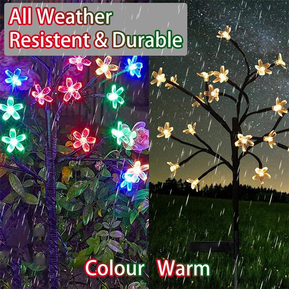 Outdoor Waterproof Cherry Blossom Multicolor Solar Garden Lights, Multicolor Garden Decorative Waterproof Lights with Solar Charge Pane, For Patio, Lawn, Pathway (Warm,Bee) — view 6