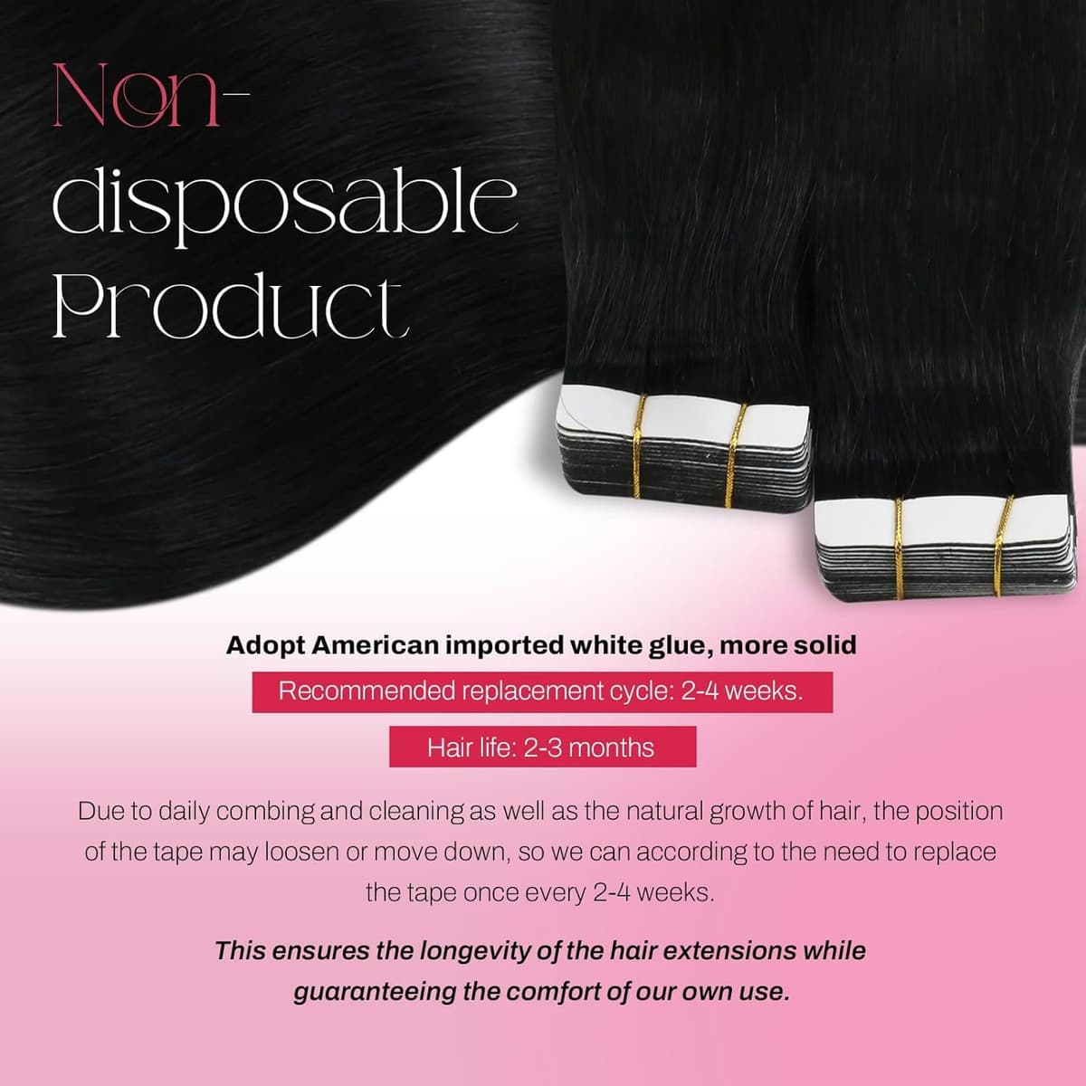 Moresoo Tape Hair Extensions Real Human Hair 18 Inch Jet Black Human Hair Extensions Tape in Black Remy Hair Straight Silky Soft for Women Natural Looking 20pcs/50g #1 — view 3