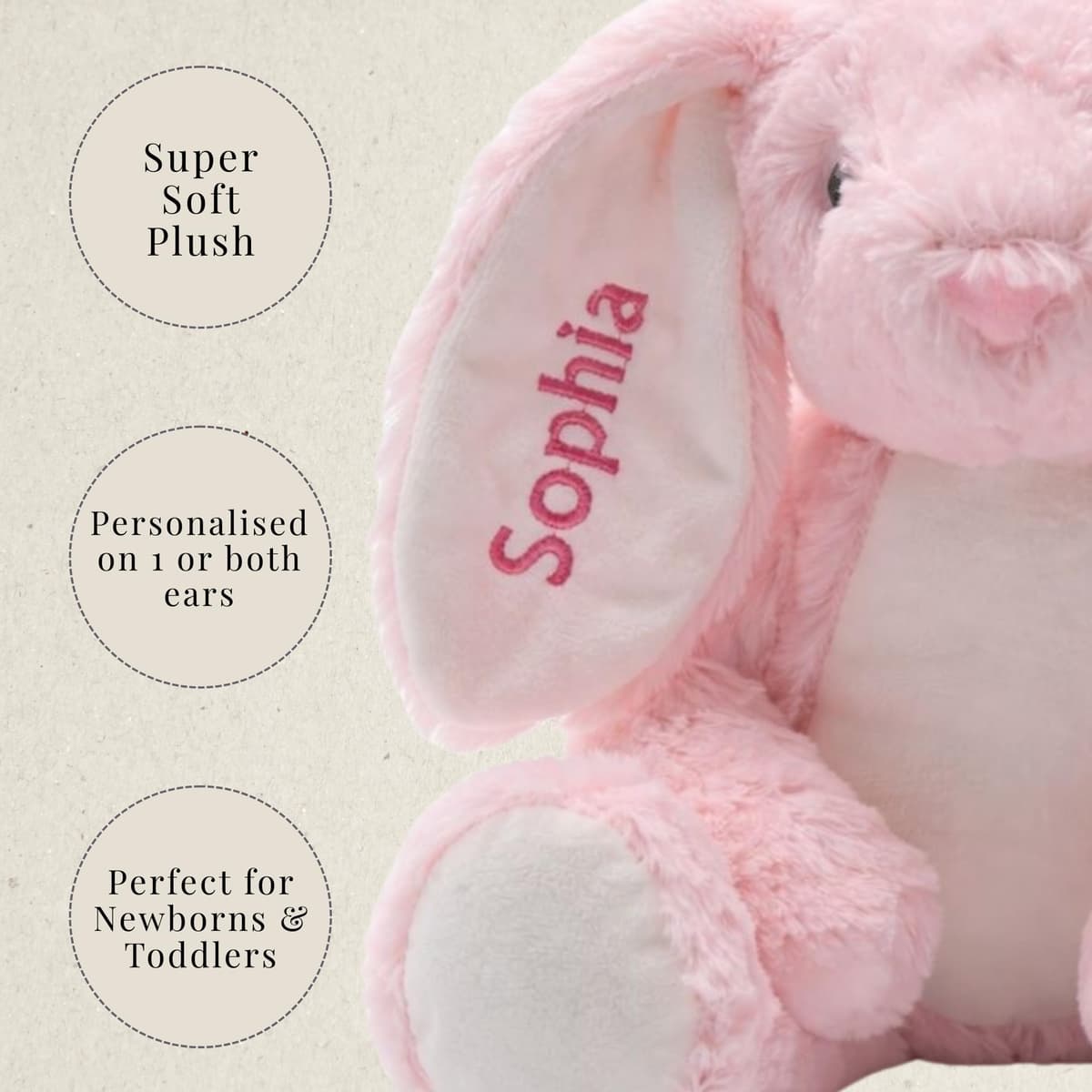 Personalised Baby Bunny Teddy Bear – Soft Plush Rabbit with Custom Name & Date – Newborn Baby Gift, Baby Shower Present, Nursery Soft Toy, Baby’s 1st – 5 Colours — view 3