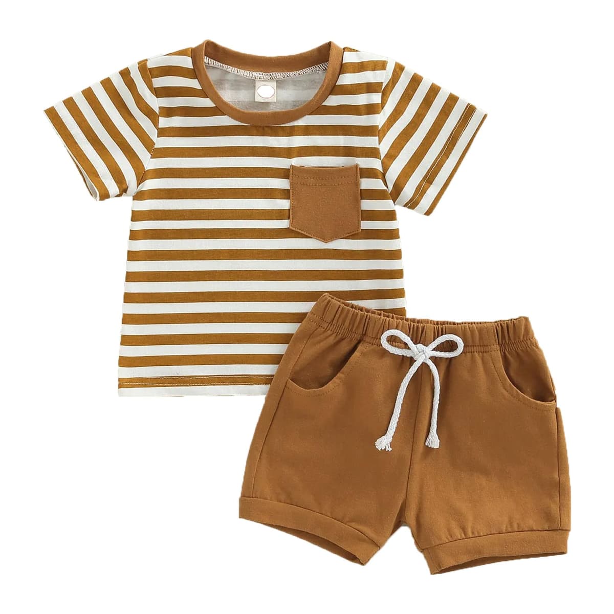 Conjunto Ropa para Niño Camiseta Top Rayas de Manga Corta y Cintura Elástica Pantalones Cortos 2Pcs Verano Shorts Trajes Bebé Outfit — view 9