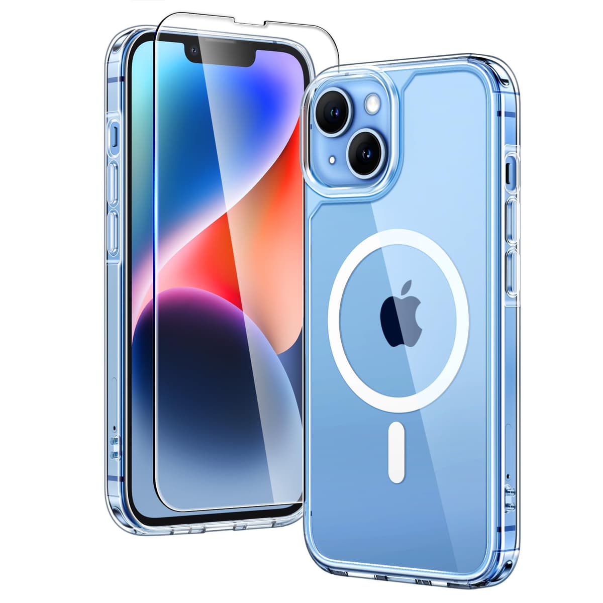 TAURI Funda para iPhone 13/iPhone 14, Compatible con MagSafe [No amarillea] con Vidrio Templado, Carcasa Nueva para iPhone 13/iPhone 14,Funda Ultra Fina antichoque - Transparente