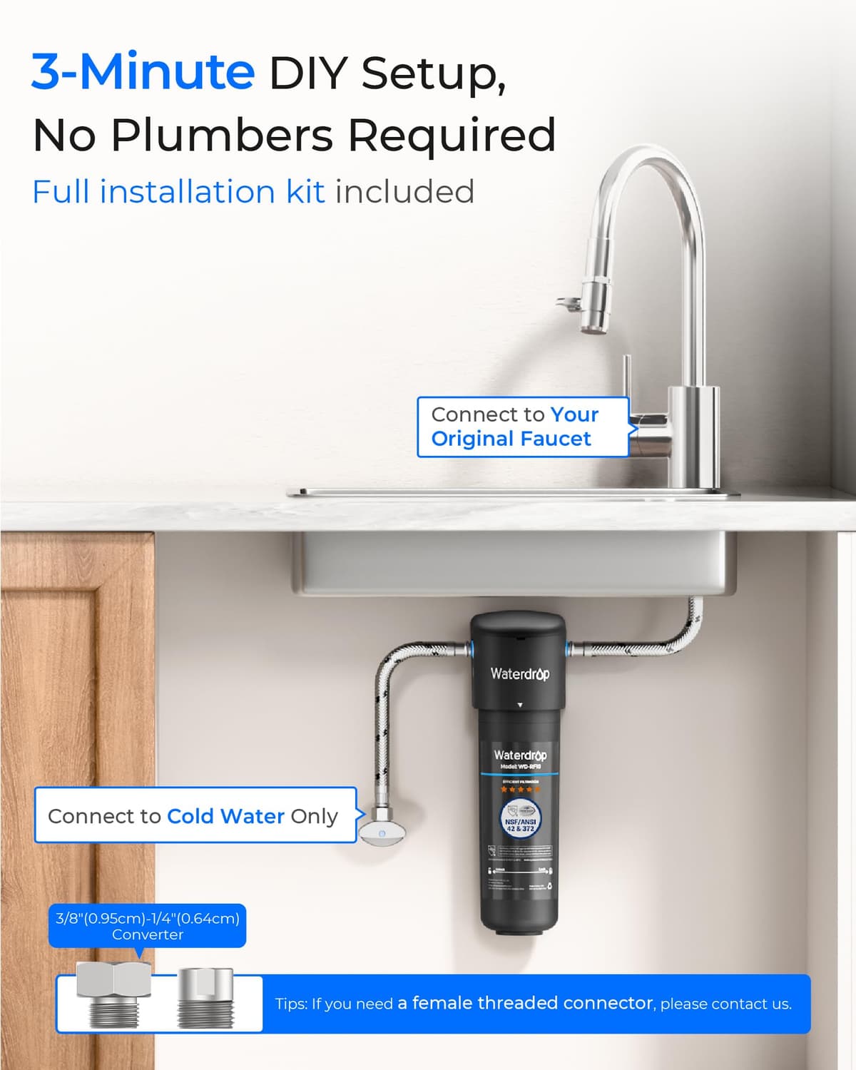 Waterdrop 10UA Sistema de Filtro de Agua para Debajo del Fregadero, 30.000 Litros Sistema de Filtrado de Agua de Alta Capacidad, Certificado NSF/ANSI 42, Reduce el 99,99% de Plomo, Cloro, Mal Sabor — view 5