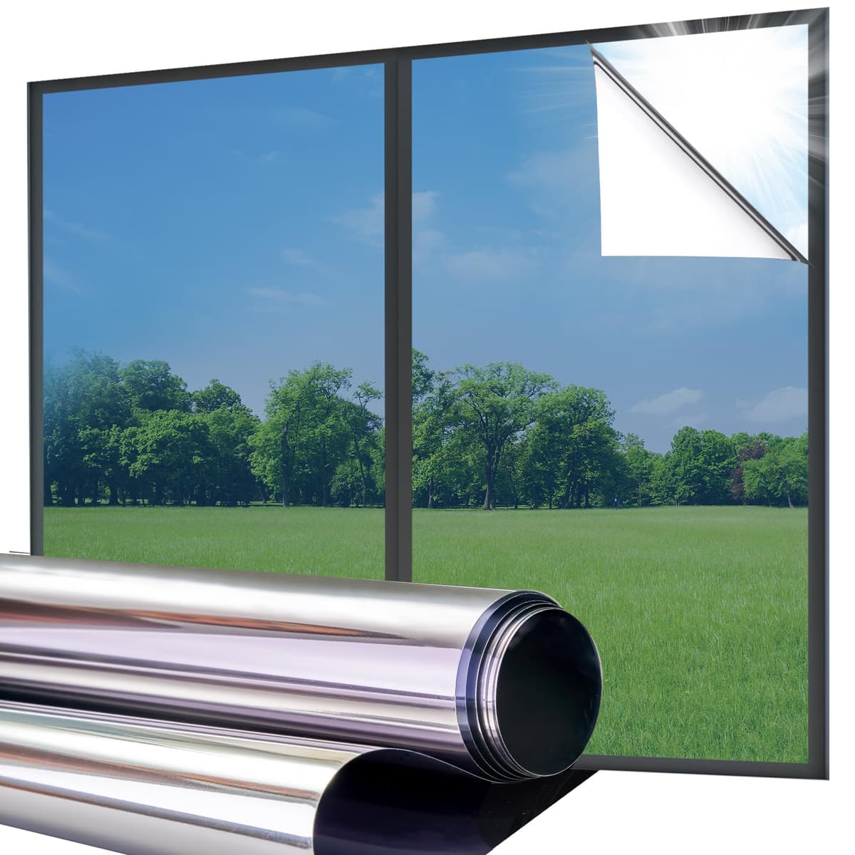 Lifetree Reflective One Way Window Film Privacy: Mirror Window Tint Film Heat Control Sun Blocker, UV Anti Glare Film Clear Day and Night for Home Office (Silver, 44.5 * 200cm) — view 10