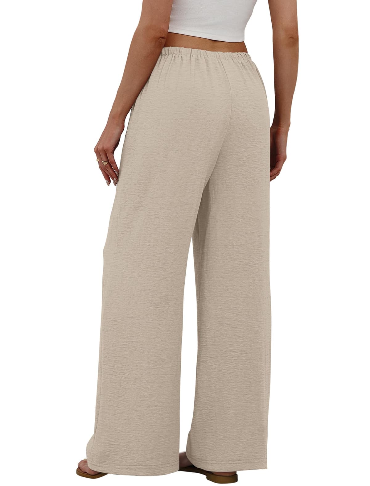 Sampeel Wide Leg Pants for Women Flowy Palazzo Drawstring Elastic Waist Trousers with Pockets Summer Beach Vacation Clothes — view 5