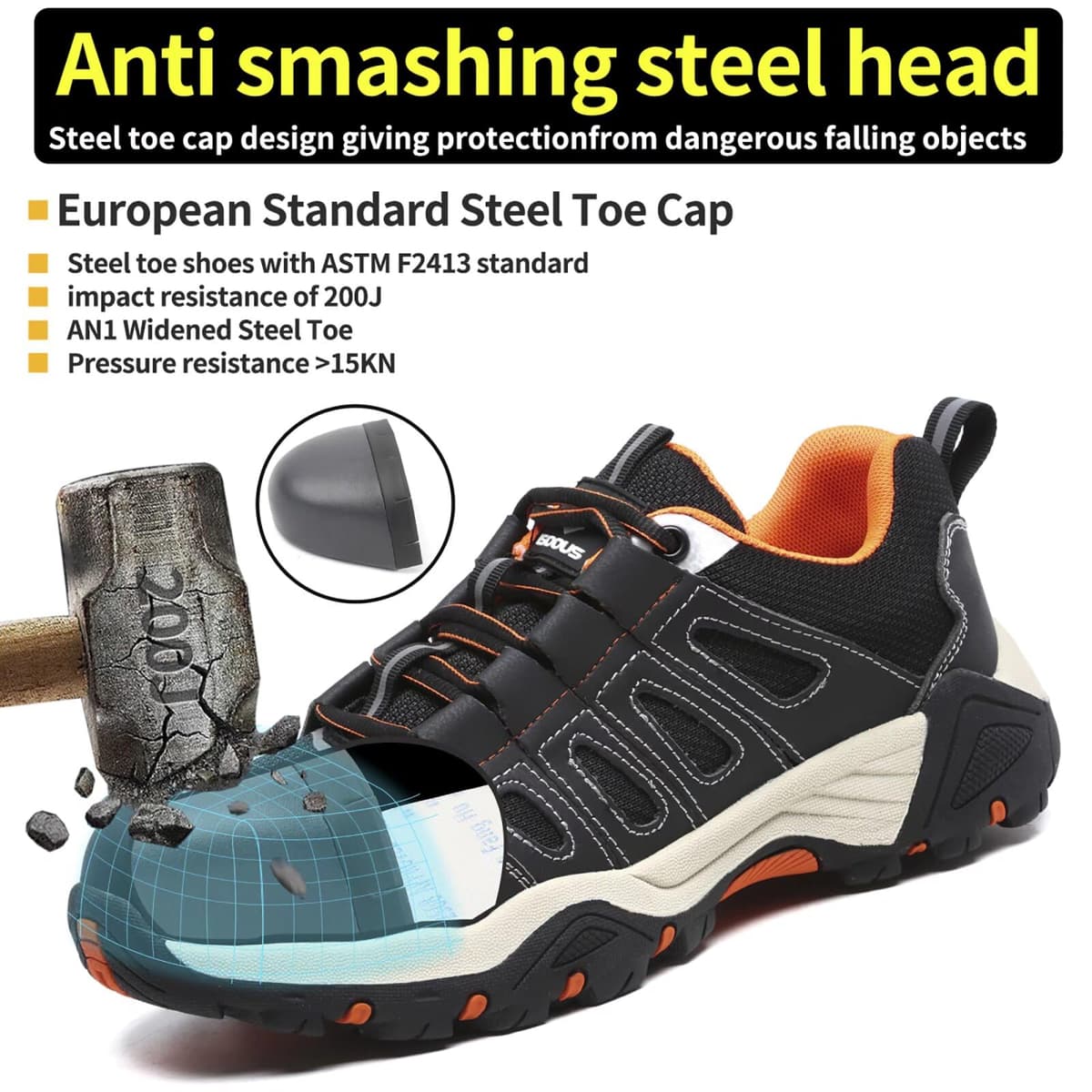 ISOOUS Zapatos de Seguridad Hombre Mujer Calzado de Trabajo Comodo Ligeros con Punta de Acero Transpirable Anti-pinchazos — view 3