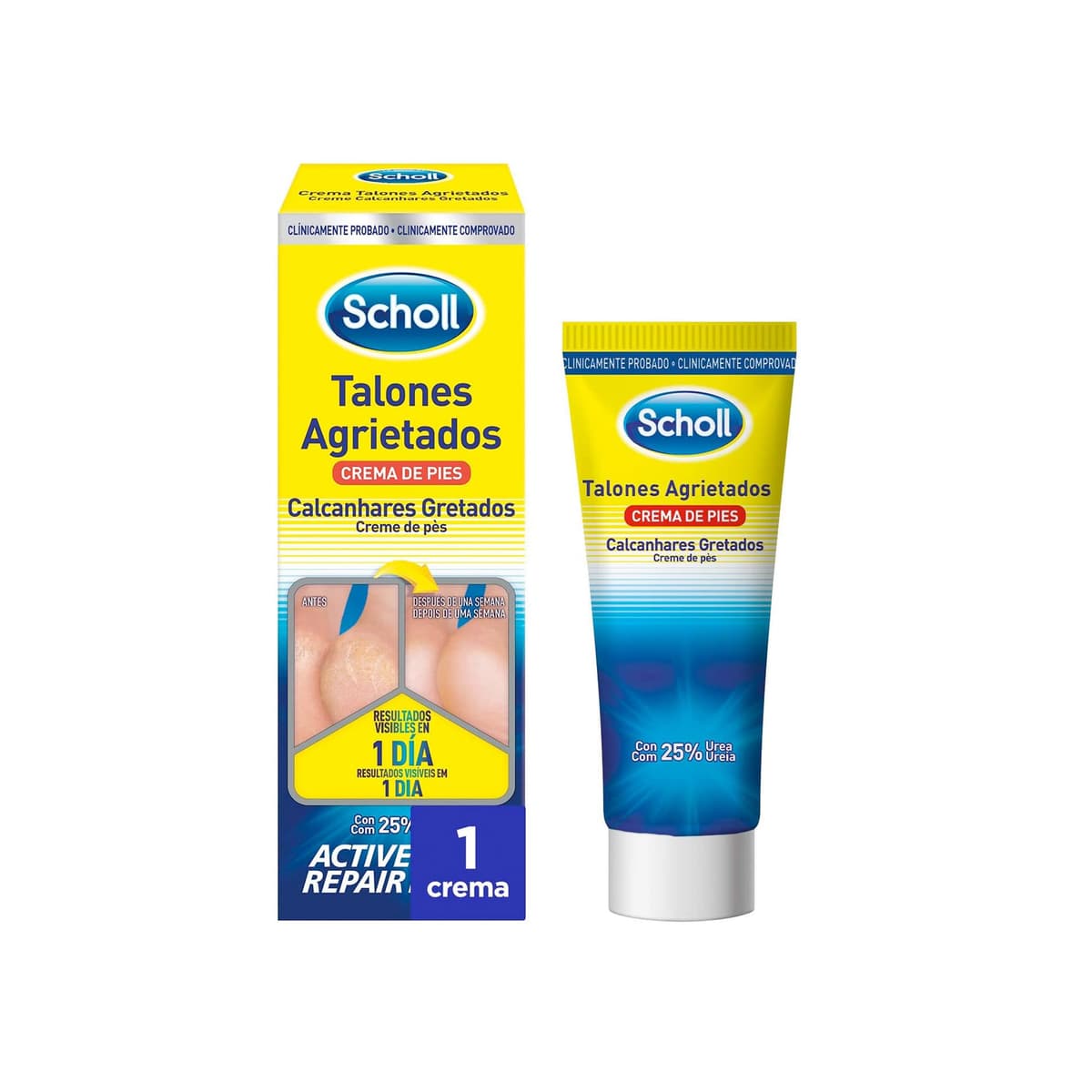 Scholl Crema Reparadora Talones Agrietados, 60 ml - Hidratación Intensiva con Urea 25%, Active Repair K+ y Queratina, Repara Pies Secos, Agrietados y Dañados, Resultados desde el Día 1