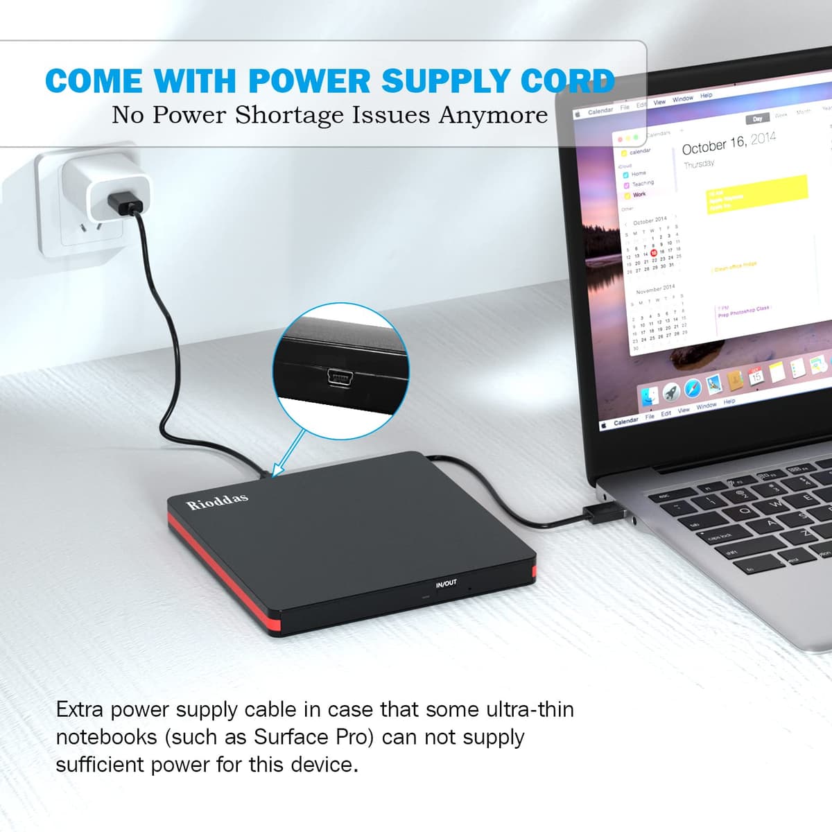 Rioddas External CD Drive, USB 3.0 Portable CD/DVD +/-RW Drive Slim DVD/CD ROM Rewriter Burner for Laptop Desktop PC Windows and Linux OS Apple Mac Macbook Pro — view 2