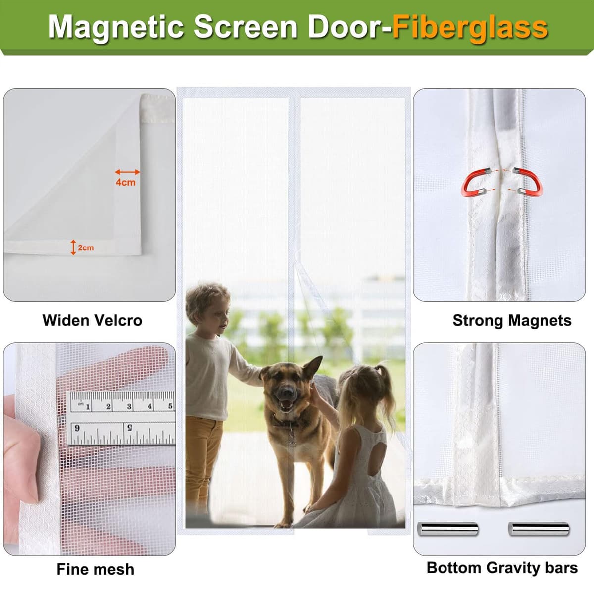 Risareyi Mosquitera Puerta Magnética 150x210cm en Fibra de Vidrio, Blanco - Cortina Mosquitera Puerta Exterior con Imanes, Transpirables, Antimosquitos, para Balcon Patio Corredera — view 3