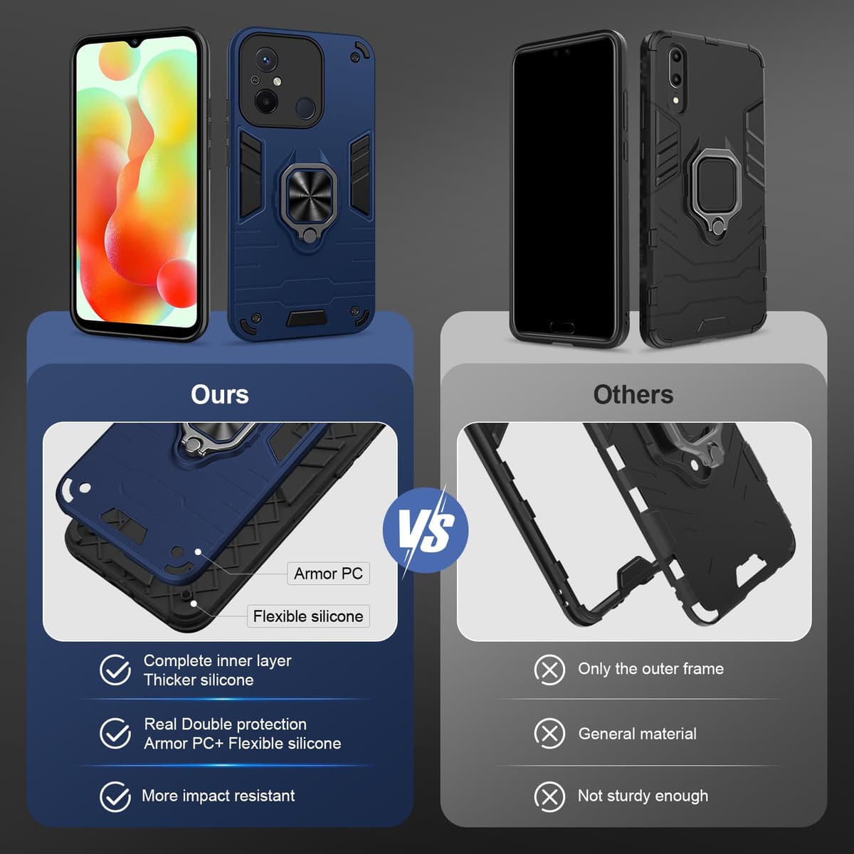 Funda para CMF Phone 2 Pro, Carcasa Antigolpes con Soporte anular metálico, Case Protectora de Grado Militar, Negro — view 889