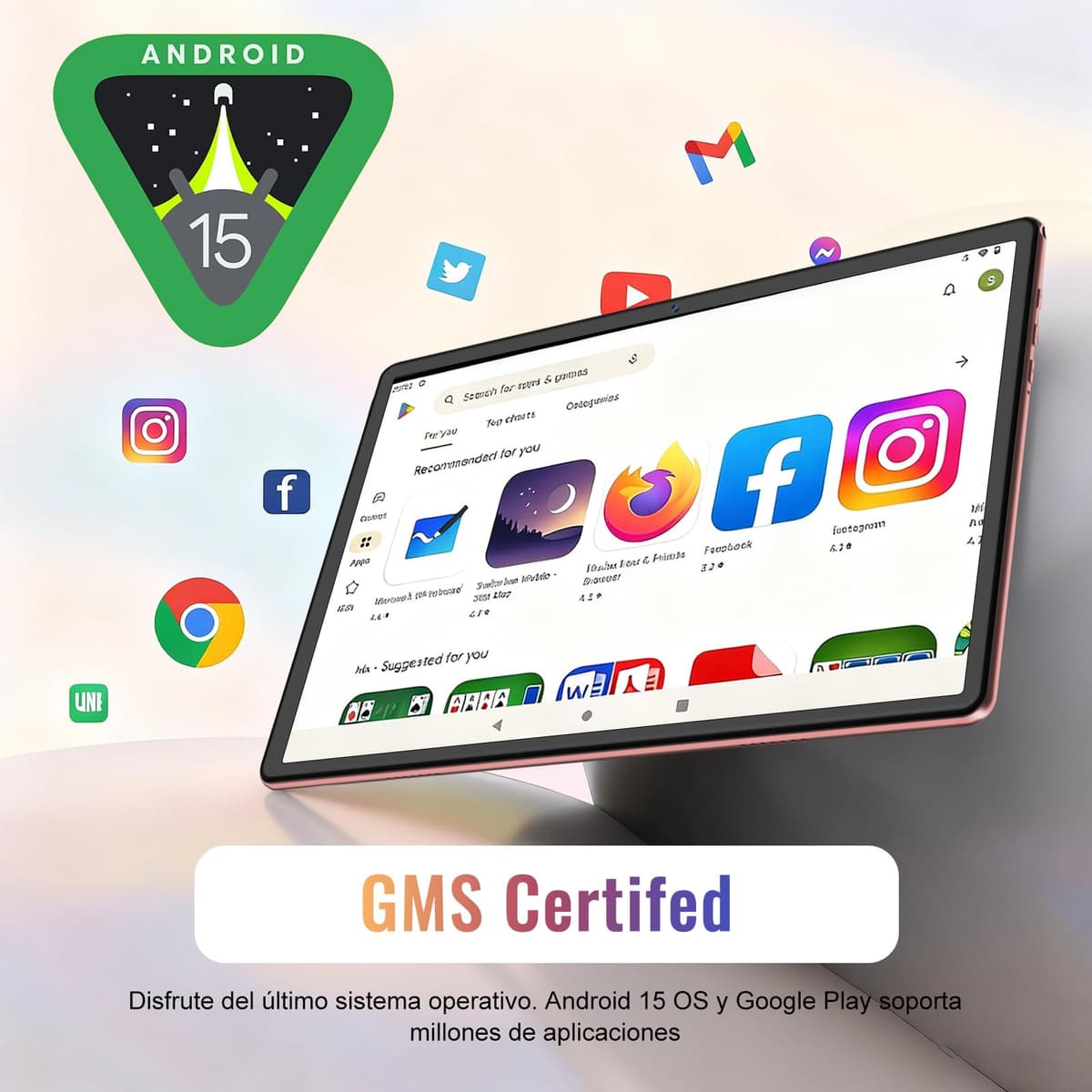 Gemini AI Tablet Android 10 Pulgadas, 64GB ROM + 2TB TF, Octa-Core, 5G WiFi, Widevine L1, GMS, Bluetooth 5.0, 5MP + 8MP, 3.5mm Audio, 1280 * 800 FHD IPS, Tablet con Teclado + Ratón + Protectora, Rose — view 3