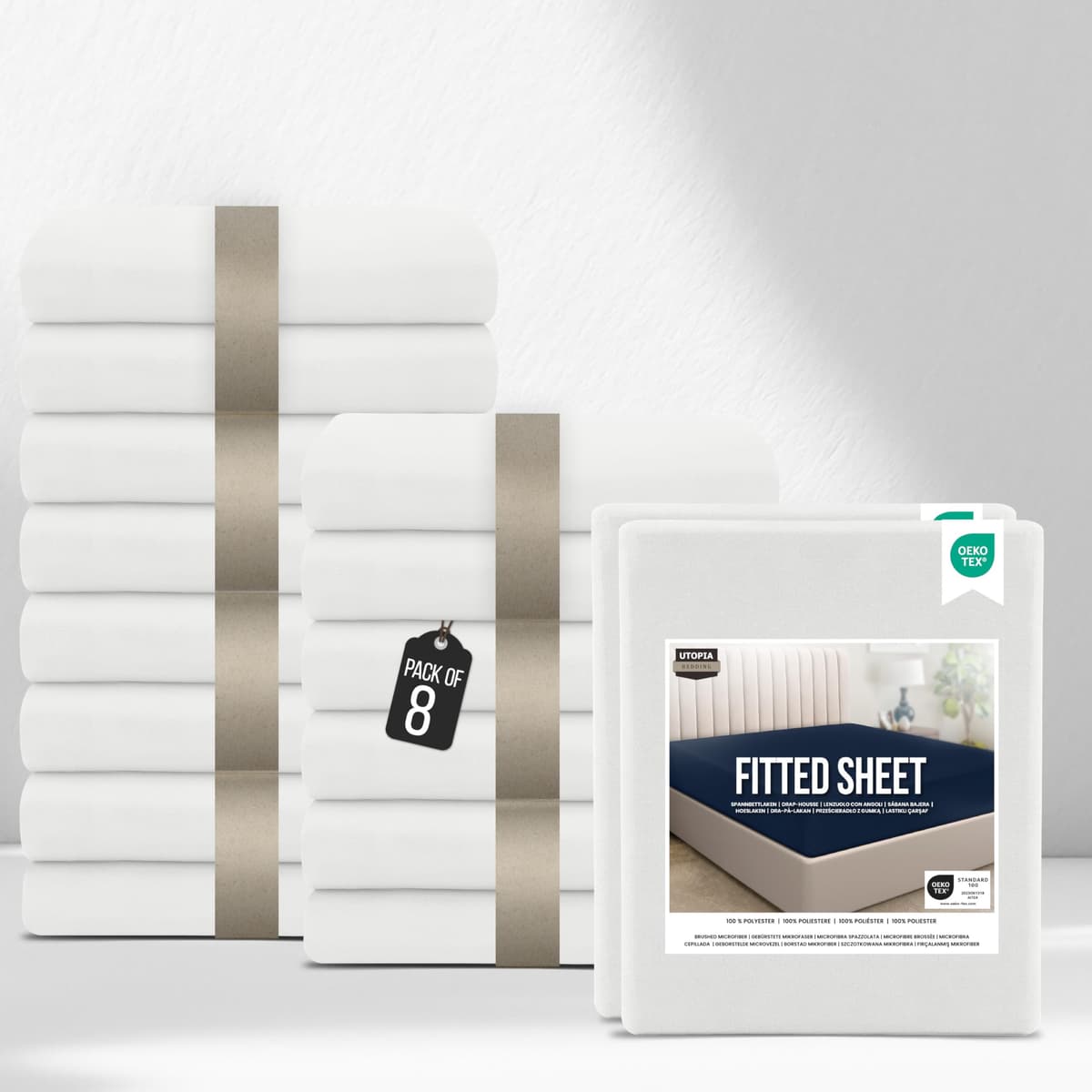 Utopia Bedding Fitted Sheet Single (2 Pack), White - Deep Pocket 14 inch (35 cm) - Oeko Tex Certified - Easy Care - Soft Brushed Microfibre Fabric - Shrinkage and Fade Resistant - Bottom Sheet — view 29