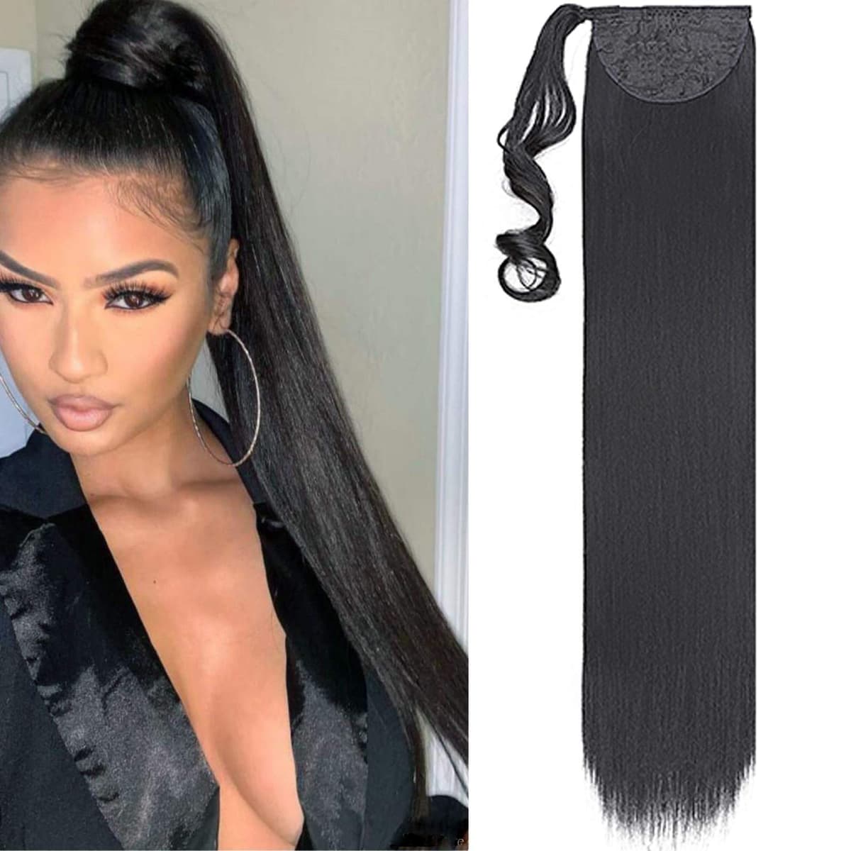 17"(43cm) SEGO Ponytail Long Synthetic Hair Looks Natural [Red Brown/Orange] Clip in Hair Extensions Curly Tail Ponytail Extension (90g) — view 48