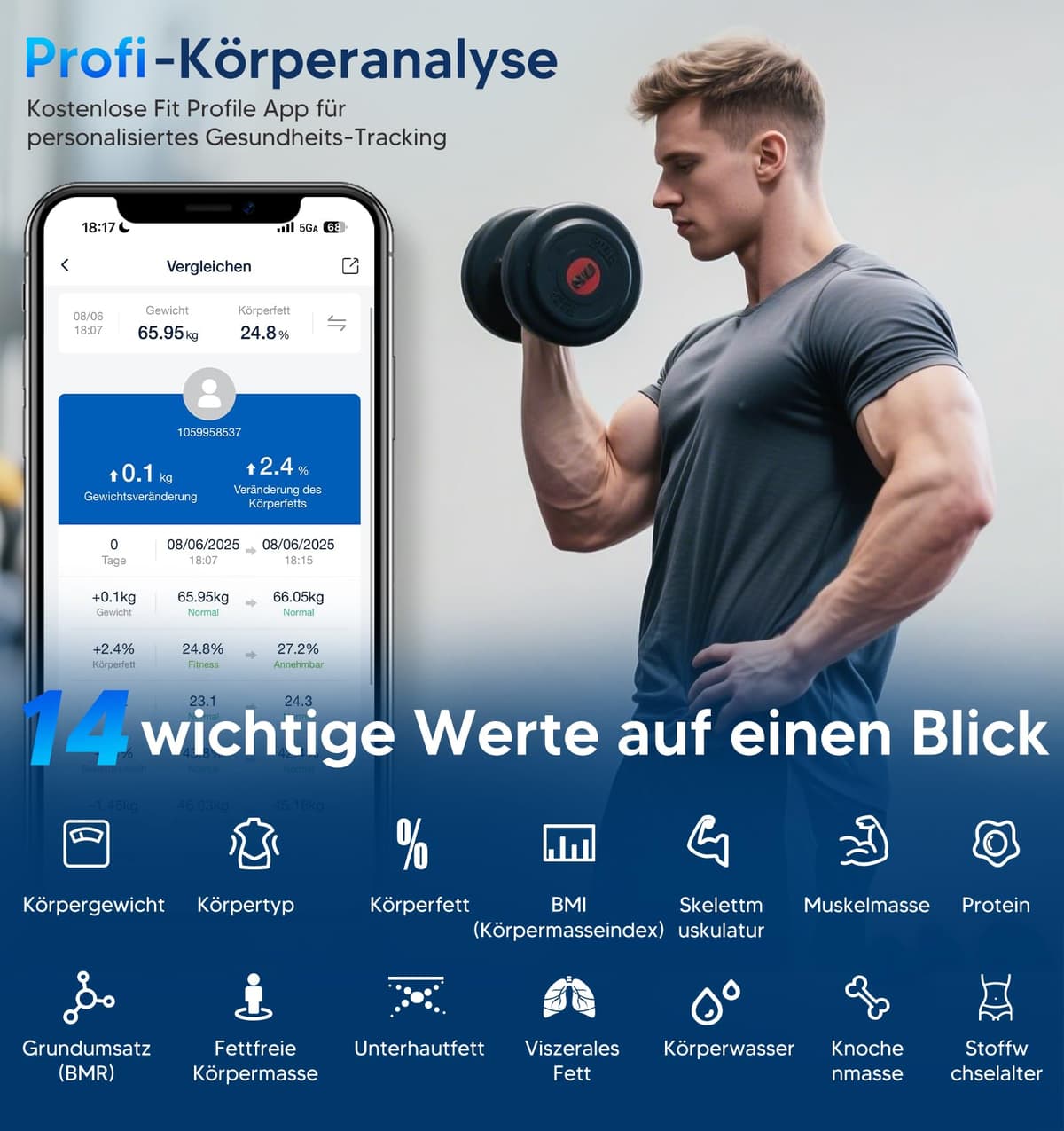 GE Bascula Grasa Corporal y Muscular, Digital Bascula Inteligente con Aplicación 14 Medidas Corporales IMC Bluetooth Báscula de Baño Precisa 180 kgs Black — view 3