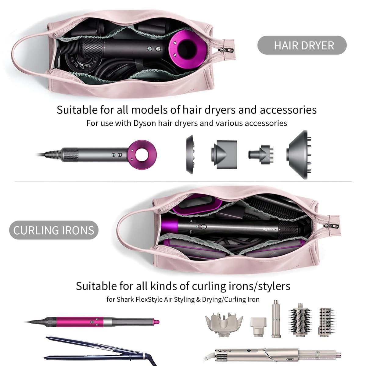 Veki Bolsa de Almacenamiento Compatible con Dyson Airwrap Styler y Dyson Supersonic, Funda de Viaje para Secador de Pelo Dyson y Shark, Bolsa Protectora de Viaje de Rizador de Pelo (Rosa, Triángulo) — view 2