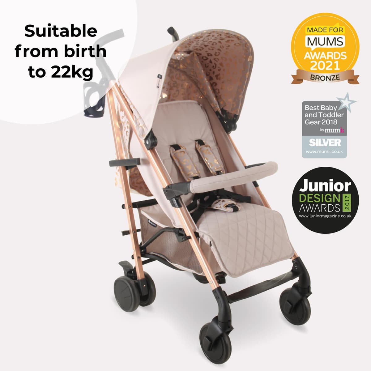 My Babiie MB51 Stroller – from Birth to 4 Years (22kg), Lightweight, Umbrella Fold, Travel Buggy for Toddlers, Pushchair Includes Footmuff, Cup Holder, Rain Cover - Pink Leopard — view 2