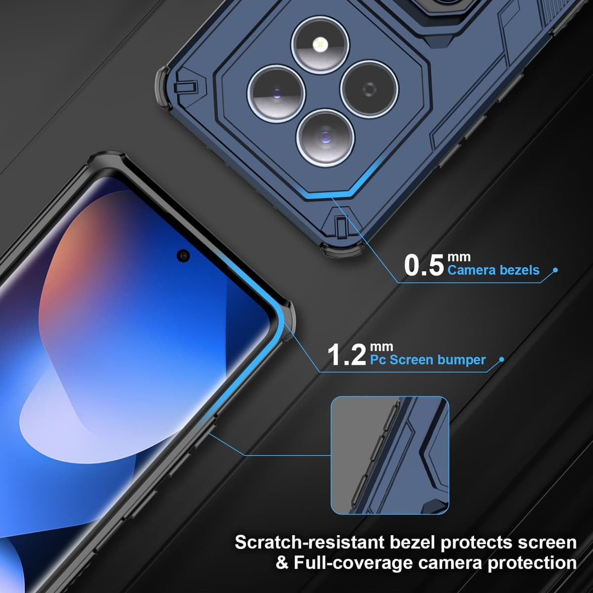 Funda para CMF Phone 2 Pro, Carcasa Antigolpes con Soporte anular metálico, Case Protectora de Grado Militar, Negro — view 719