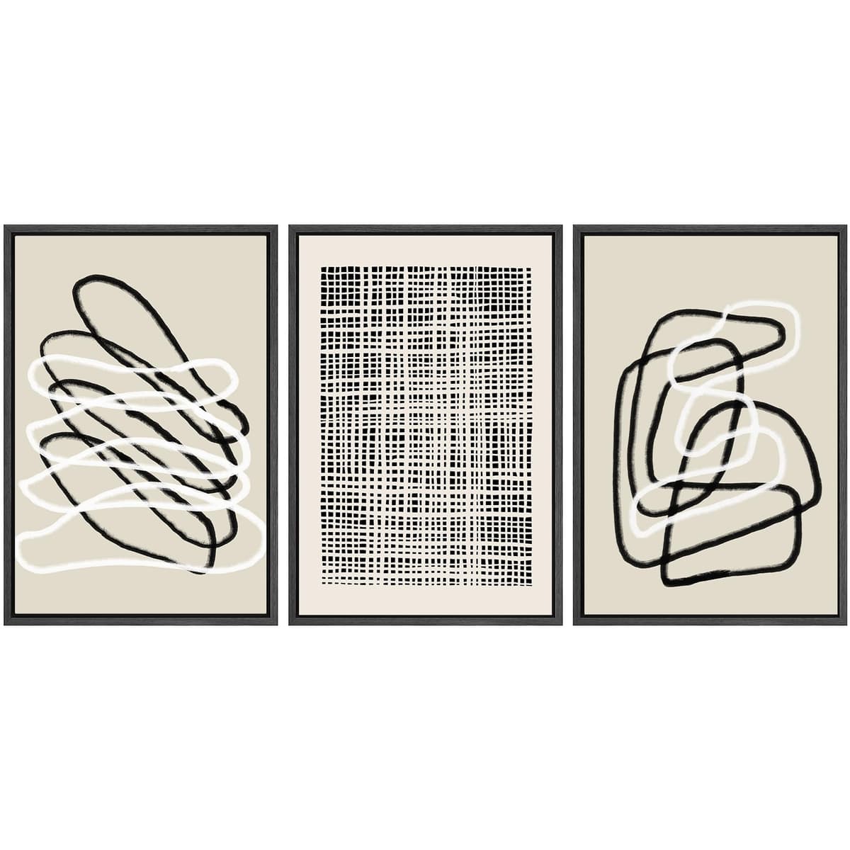 SIGNWIN Framed Canvas Print Wall Art Set Blue White Grunge Geometric Pattern Abstract Shapes Cozy Neutral Decorative Contemporary Minimal for Living Room, Bedroom, Office - 24"x36"x3 Natural — view 79