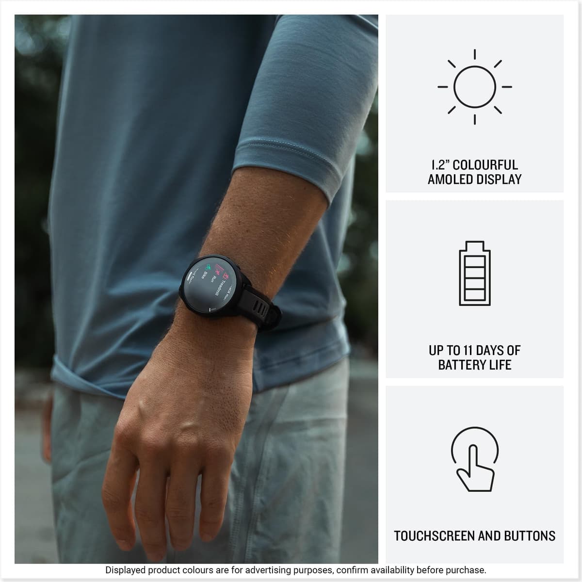 Garmin Forerunner 165, 43mm GPS running smartwatch, lightweight, AMOLED touchscreen, advanced training, insights & features, safety & tracking features, up to 11 days battery life, Whitestone — view 3