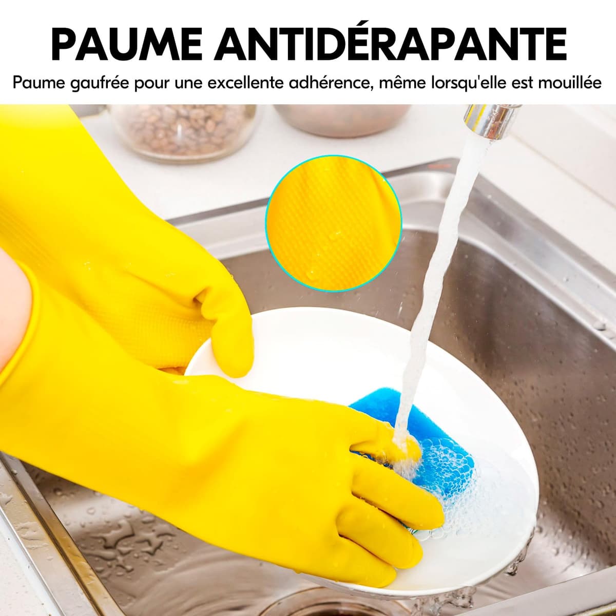 Vgo... Reusable Household Gloves, Dishwashing gloves, Extra Thick, Long Sleeves, Kitchen Cleaning/Painting/Gardening/Pet Care — view 3