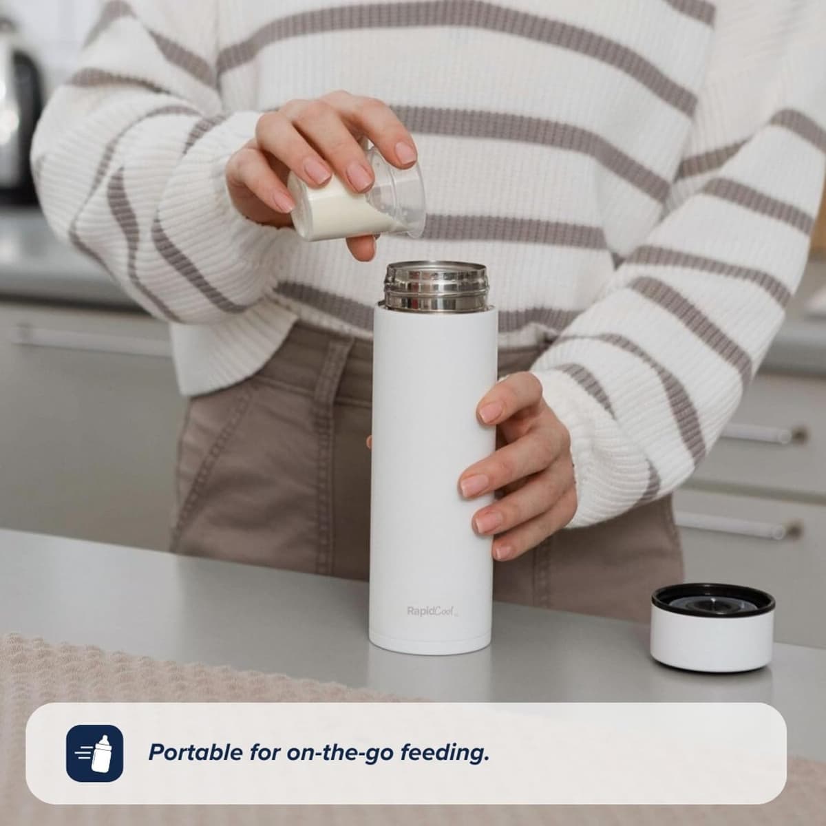 Nuby RapidCool Portable Baby Bottle Maker - Formula Feed in 2 Minutes | Ideal for Travel Bottles and Night Feeds | Includes Milk Powder Dispenser and Digital Lid | No Filter Needed (White) — view 4
