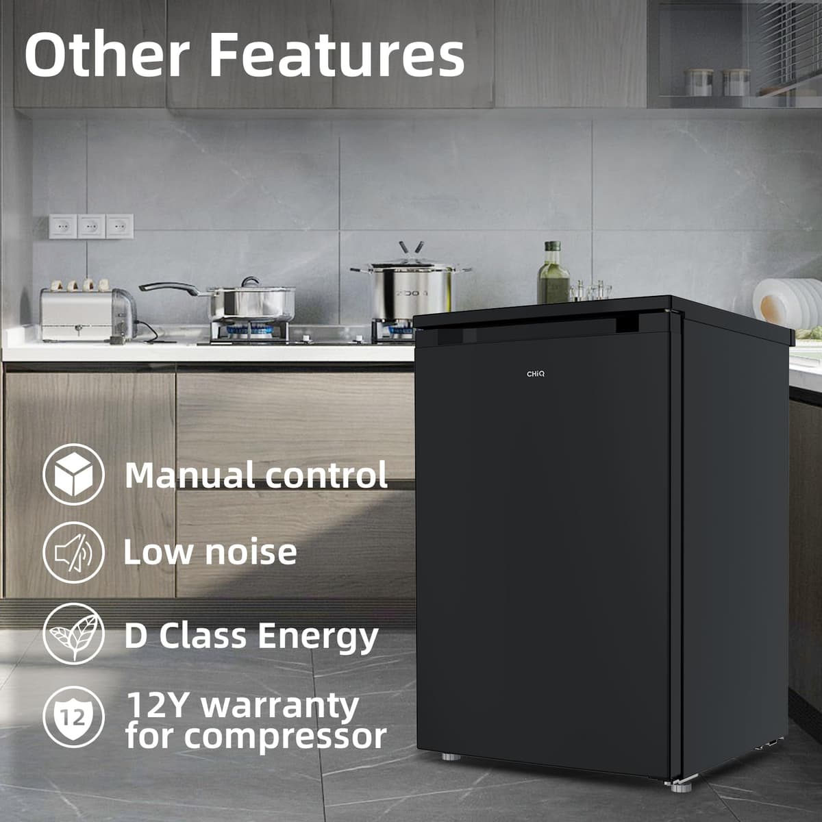 CHiQ CSD90D4DU Upright Freezer 90L, Singe Door mini, Reversible Door, Undercounter, Adjustable thermostat, Basement/Home/Student Dorm/Apartment/Office, Black — view 3