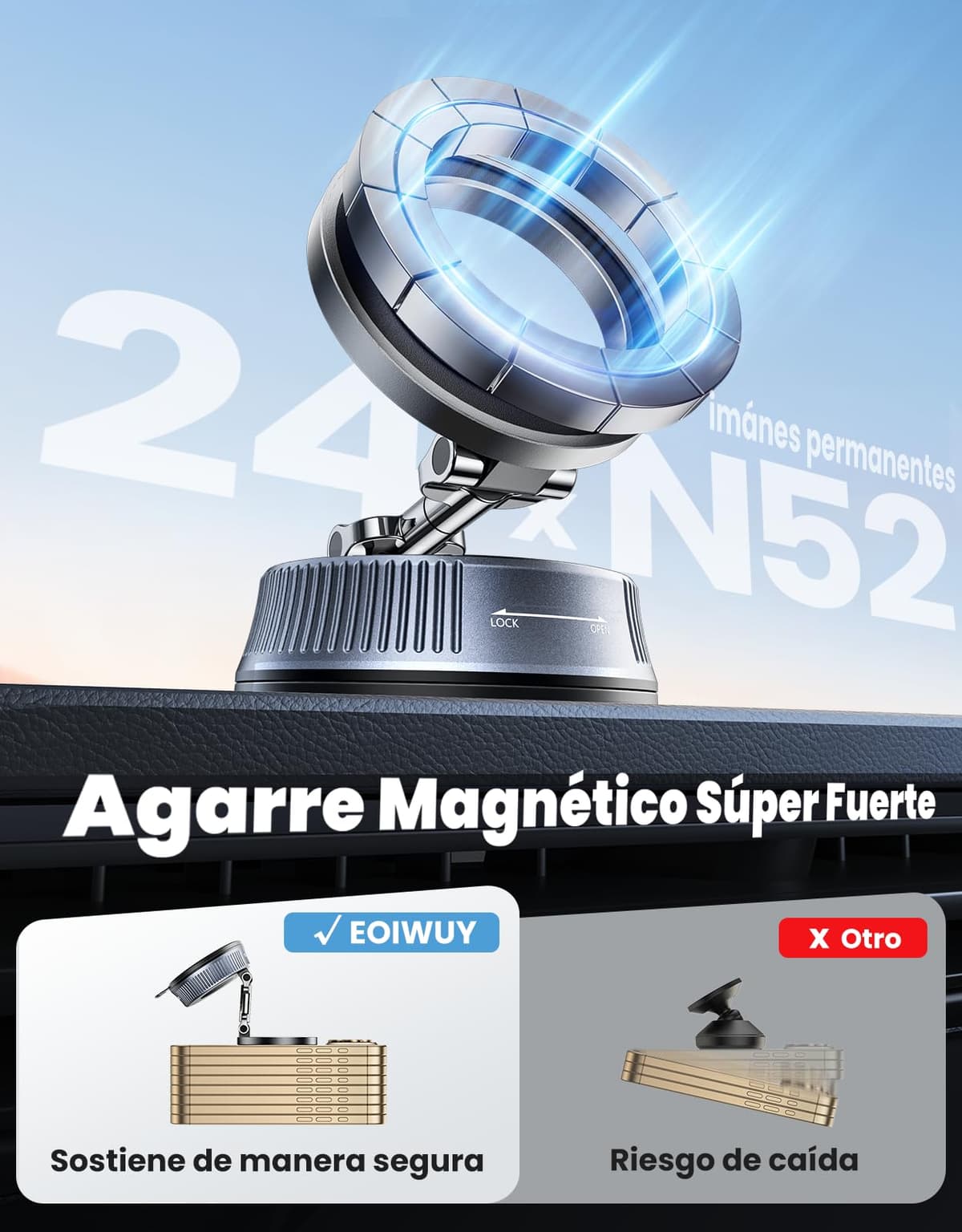 Magnetic Mobile Phone Car Holder with Vacuum Suction Nano Gel Enhanced, Adjustable 360° & Foldable Support Telemovel Cart for MagSafe, Includes Metal Ring, Universal for iPhone/Android — view 3