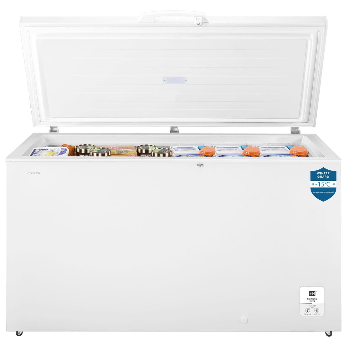 Teknix CH420 Freestanding Chest Freezer - 420L Capacity - Suitable for Garages, Outbuildings and Sheds - Refrigeration Mode - Temperature Control - 4 Star Freezer Rating - E Energy - White — view 2