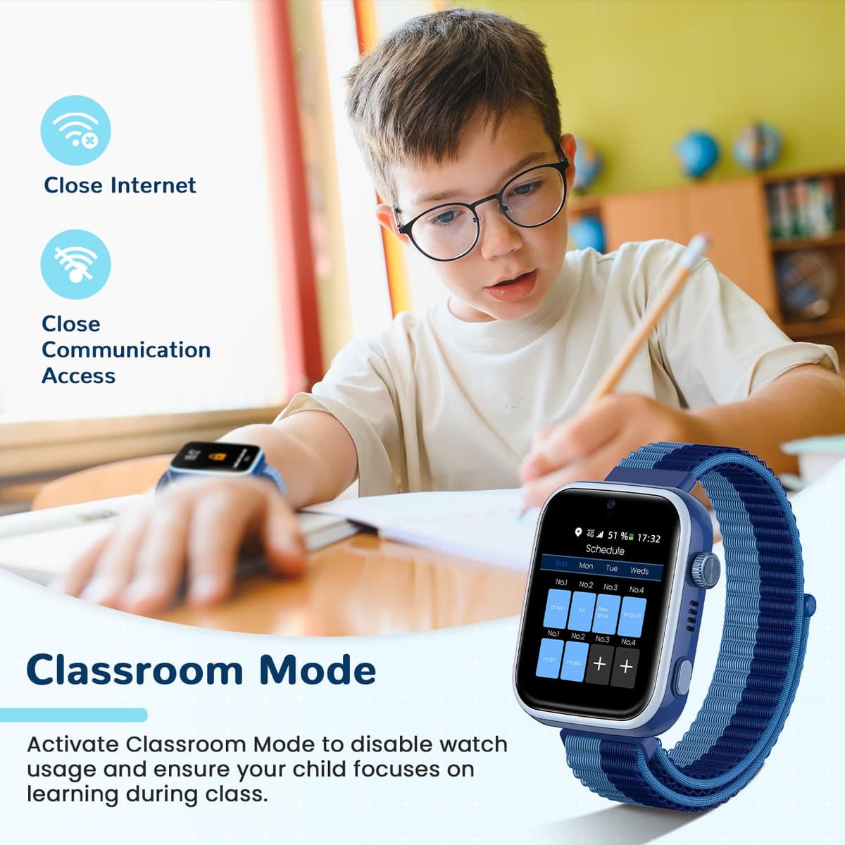 Oliimptek 2026 Nuevo Reloj Inteligente Niño, Smartwatch Niños con Llamadas y GPS, Videollamadas/Chat de Voz/WhatsApp/WiFi/SMS/SOS/Modo Escuela/Dormir/Despertador, IP68 Reloj Niño y Niñas Azul 4-14 Año — view 4