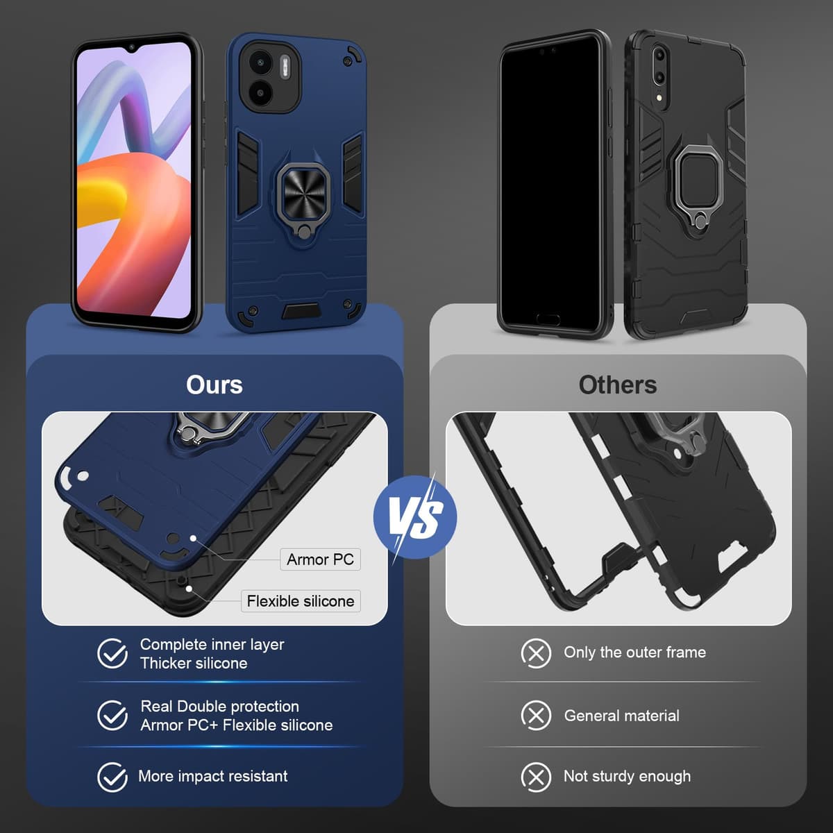 Funda para CMF Phone 2 Pro, Carcasa Antigolpes con Soporte anular metálico, Case Protectora de Grado Militar, Negro — view 1288