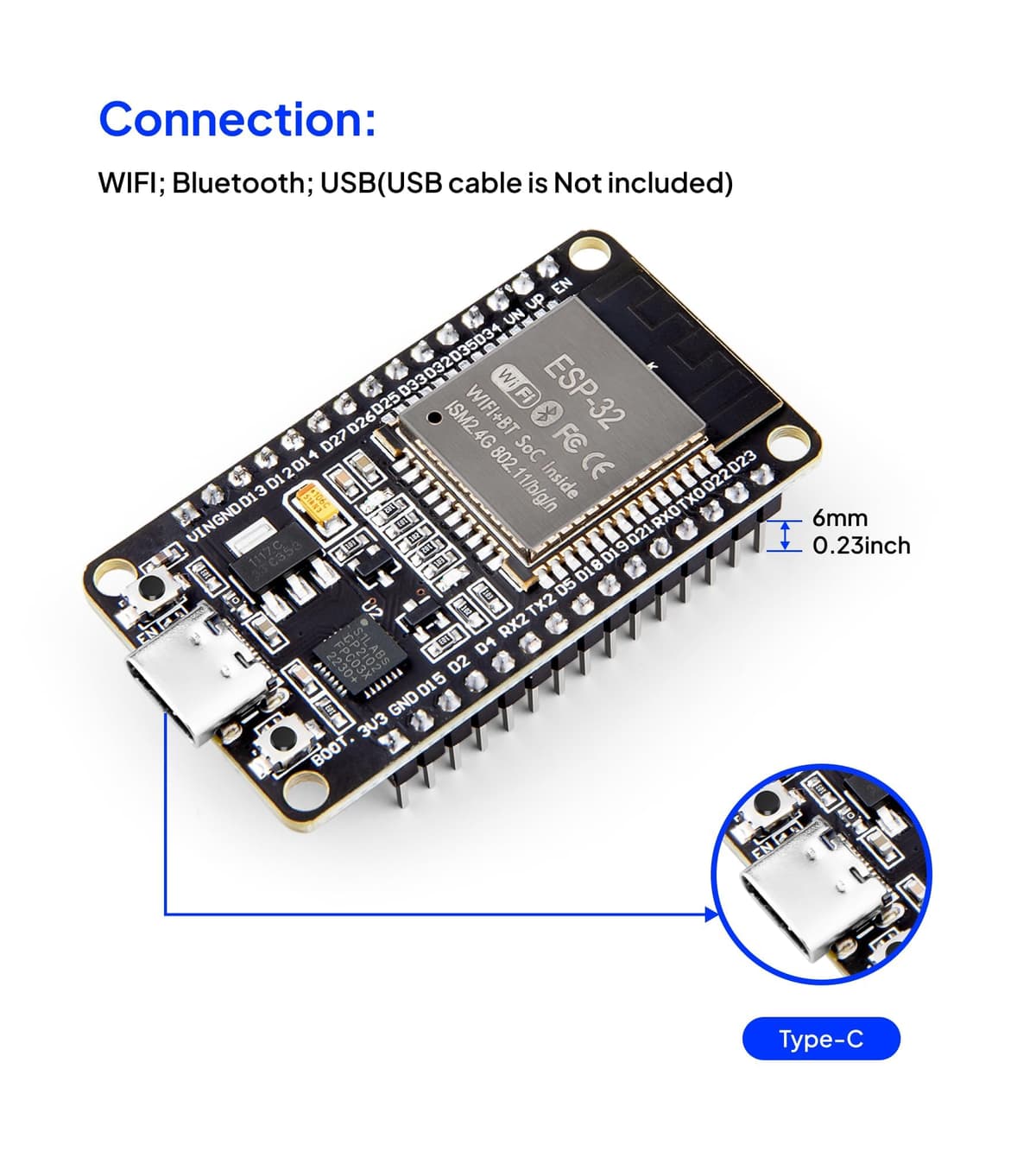 ELEGOO 3PCS Placa de Desarrollo ESP32 Type C-USB, Microcontrolador de Doble Núcleo WiFi+Bluetooth de Modo Dual a 2.4 GHz para Arduino IDE, MicroPython, NodeMCU, Compatible con Ap/STA/Ap+STA — view 4