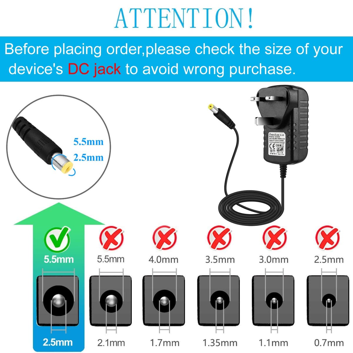 EFISH 12V 3A 36W Power Supply,AC to DC Adapter with 7 Selectable Adapter Conversion Heads fit for Led Strips,CCTV Camera,Cisco Router,Router,Alarm bell,Case Fan,CE Approved — view 2