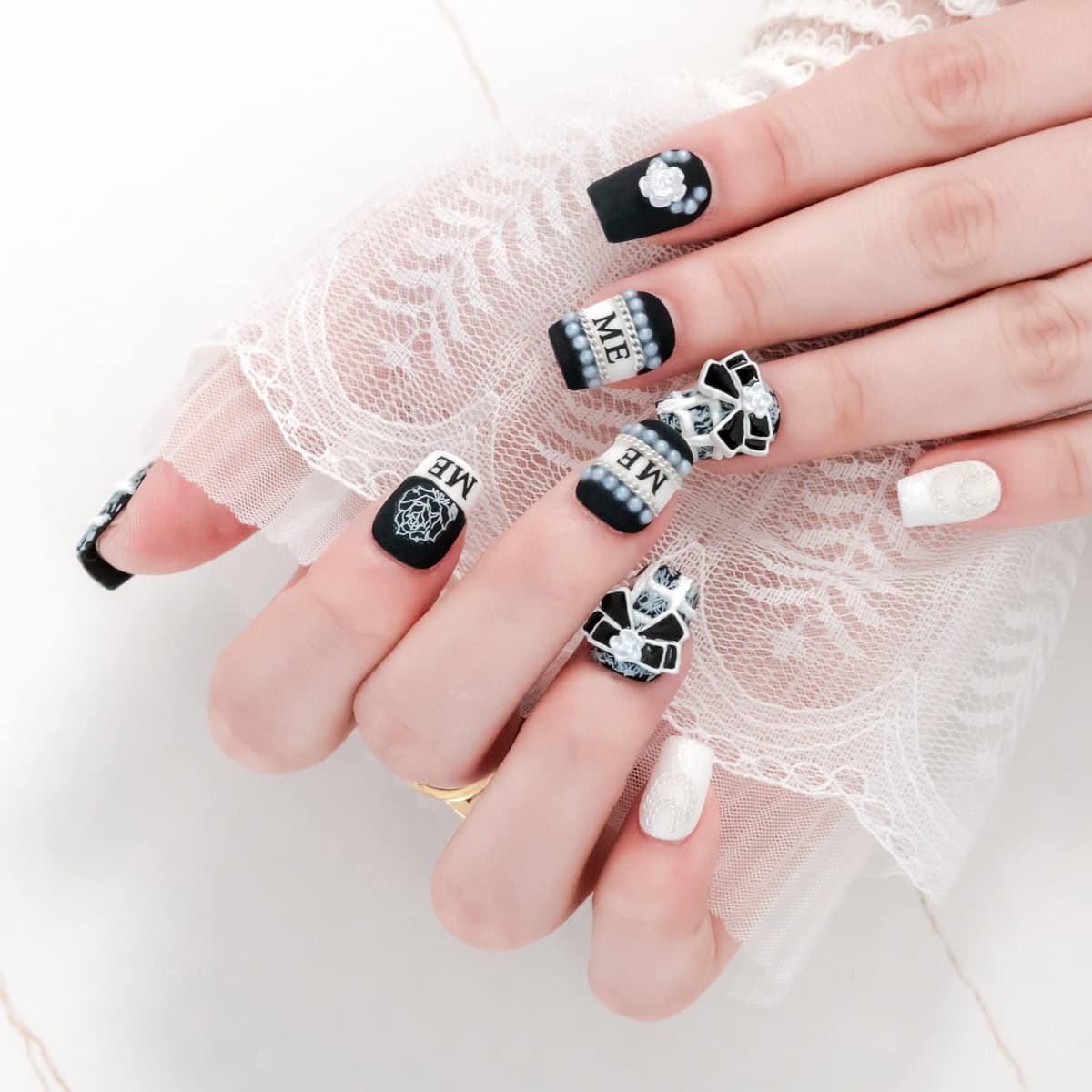 Sun&Beam Nails Handmade Press On Nail Long Coffin Ballerina Pink Flower Acrylic Fake Tip 3D Design Art Charms Cute with Storage Box 10 Pcs (S) — view 354