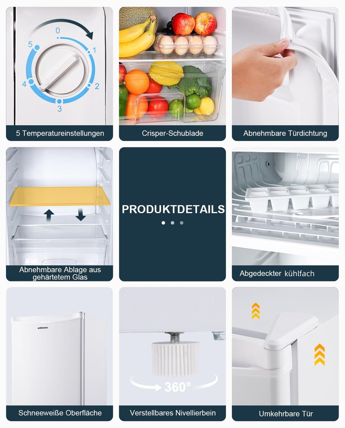 Upstreaman Under Counter Fridge, 91L Small Fridge Quiet for Bedroom and Dorms, Five Stage Temperature Control and Removable Shelves, Standard Refrigerator BR321 (White) — view 4