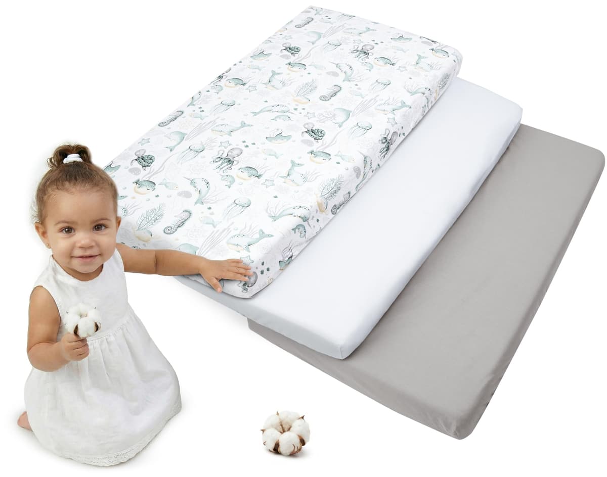 Medi Partners Sabana Bajera Cuna 60x120 Set de 3-100% Algodon Sabanas de Algodón Bebe Ropa de Cama para Bebés Dormir Cuna Fitted Bed Sheet Protector (Safari-Blanco-Gris) — view 6