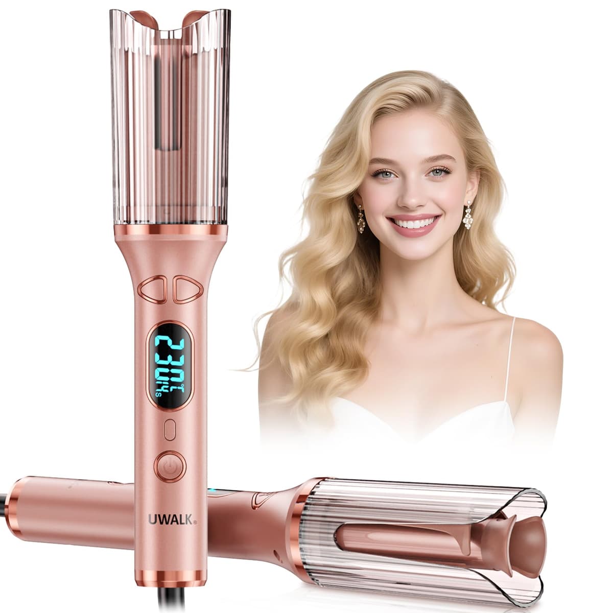 Rizador Automático Pelo Ondas Automatico: Rizador de pelo Automatico de 25 mm con 14 Temperaturas y 5 Temporizadores - Hair Curler Portátil con Pantalla LED, Antiquemaduras y Calentamiento Rápido