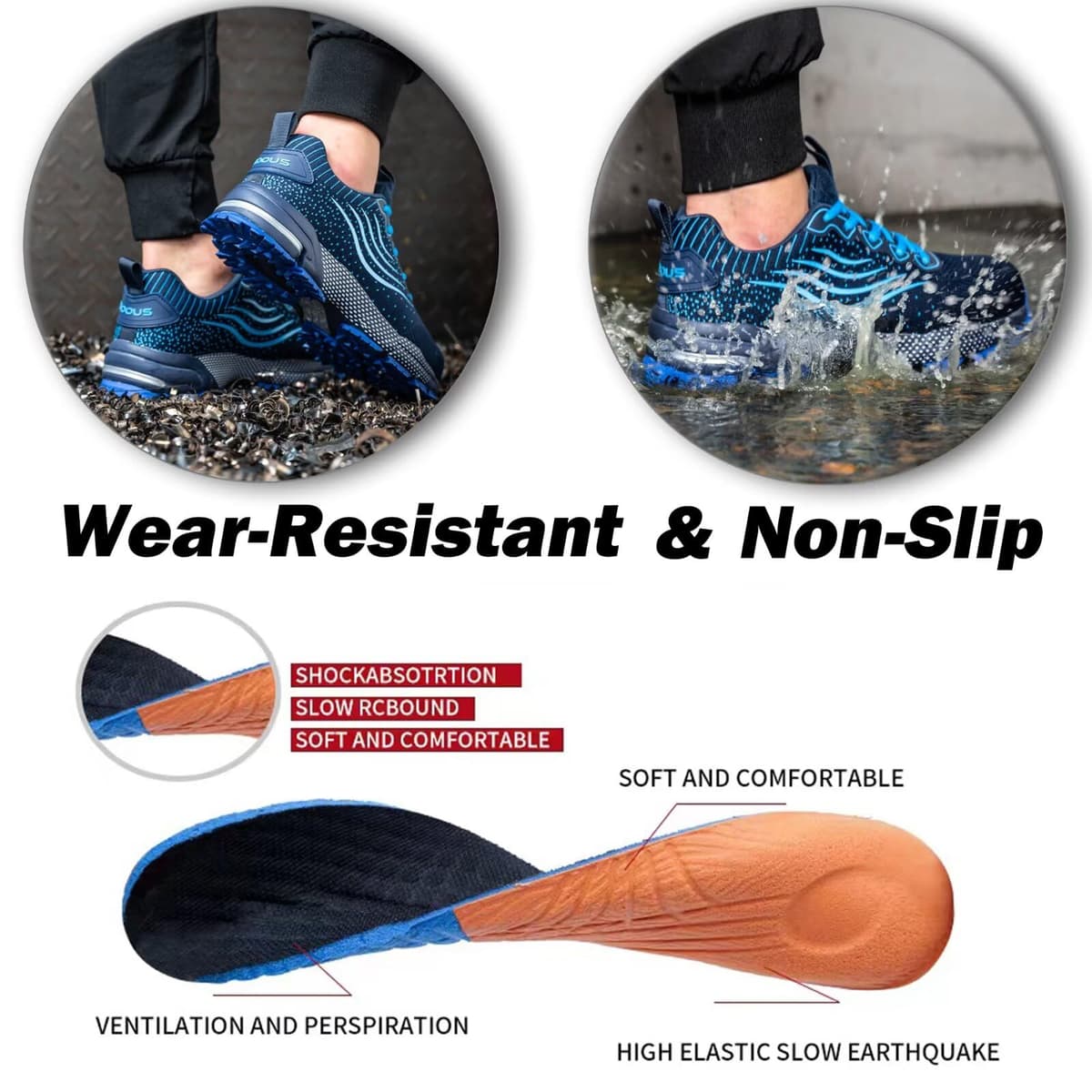 ISOOUS Zapatos de Seguridad Hombre Mujer Calzado de Trabajo Comodo Ligeros con Punta de Acero Transpirable Anti-pinchazos — view 5