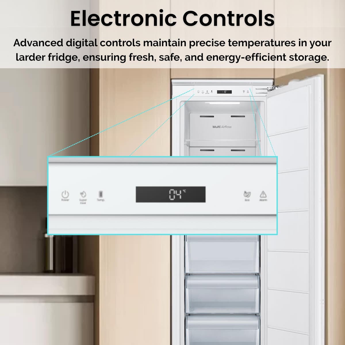 Teknix BITHTZFF Integrated Tall Freezer - Built-in with 235L Capacity - Total No Frost - Suitable for Outbuildings - Digitals Controls - Two Year Cover - White, H177.2 x W54.0 x D54.5 (cm) — view 5