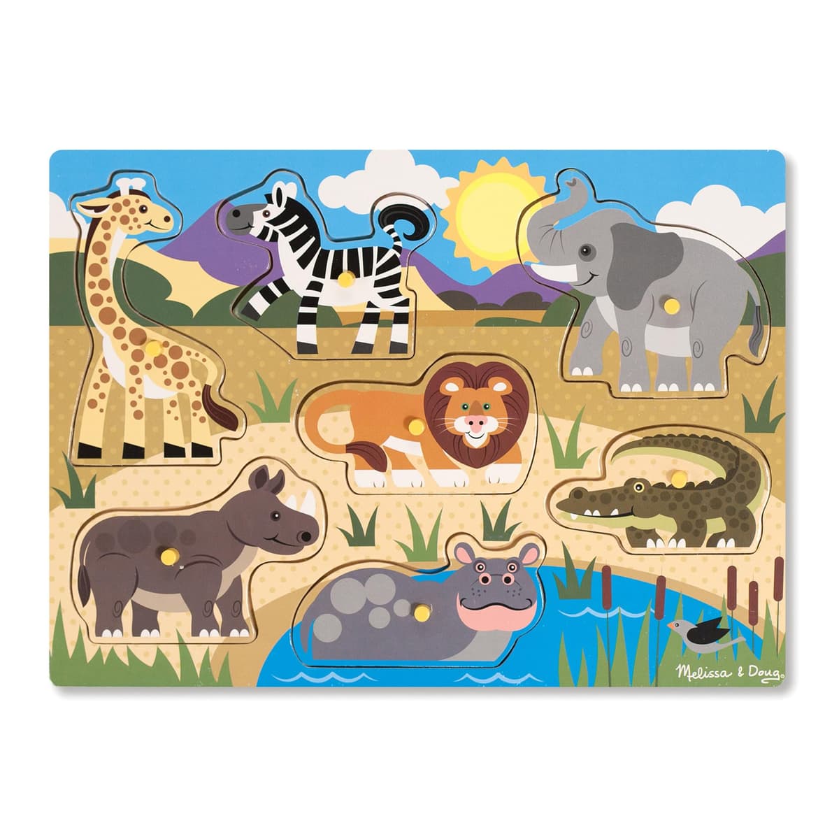 MELISSA & DOUG - Puzzle 2 Años de Animales del Safari, Puzzle de Madera con Clavijas para Fácil Agarre, Rompecabezas Niños, 6075165, Juguetes Montessori, Regalo Niño 2 años +, Juguetes Niños 2 Años +