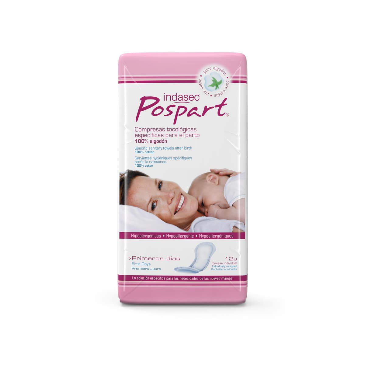 Indasec Pospart Compresas Tocológicas Algodón - 12 Unidades