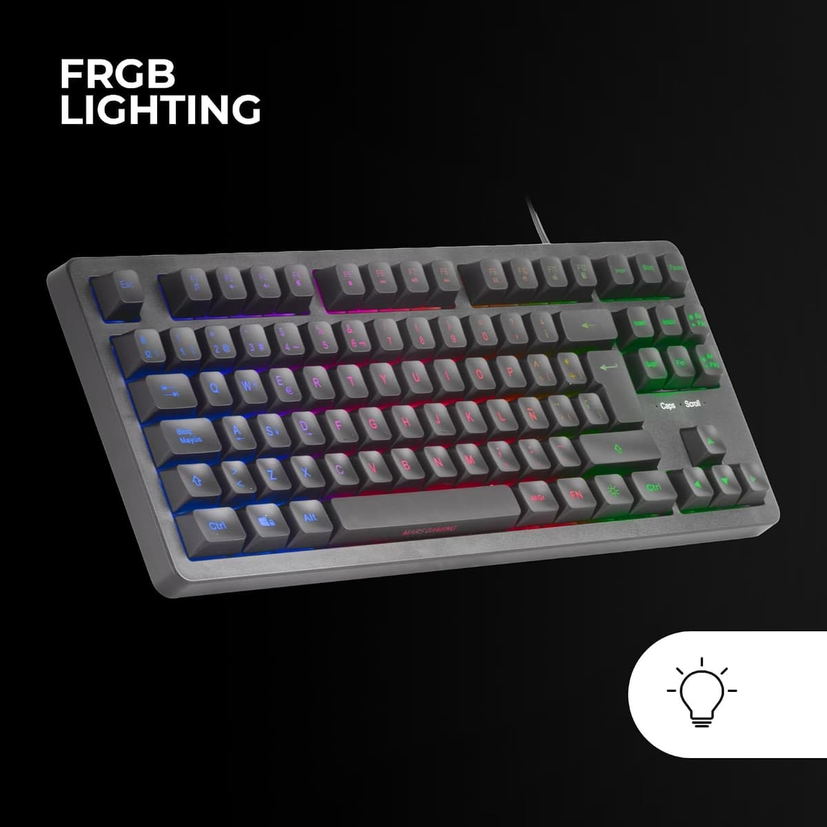Mars Gaming MK023, Idioma Portugués, Teclado Gaming TKL, Tecnología Híbrida H-Mech, Iluminación FRGB Rainbow, Anti-ghosting, Compatibilidad Universal, Negro MK023PT — view 3