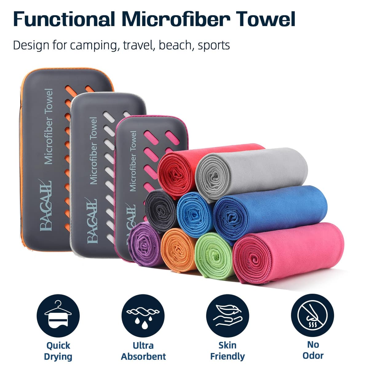 BAGAIL Toallas de Viaje de Microfibra, Toallas de Campamento, Toallas de baño y Toallas de Playa, Secado rápido - Súper absorción de Agua - Súper Compacto, Muy Adecuado para el Deporte y el Fitness — view 2