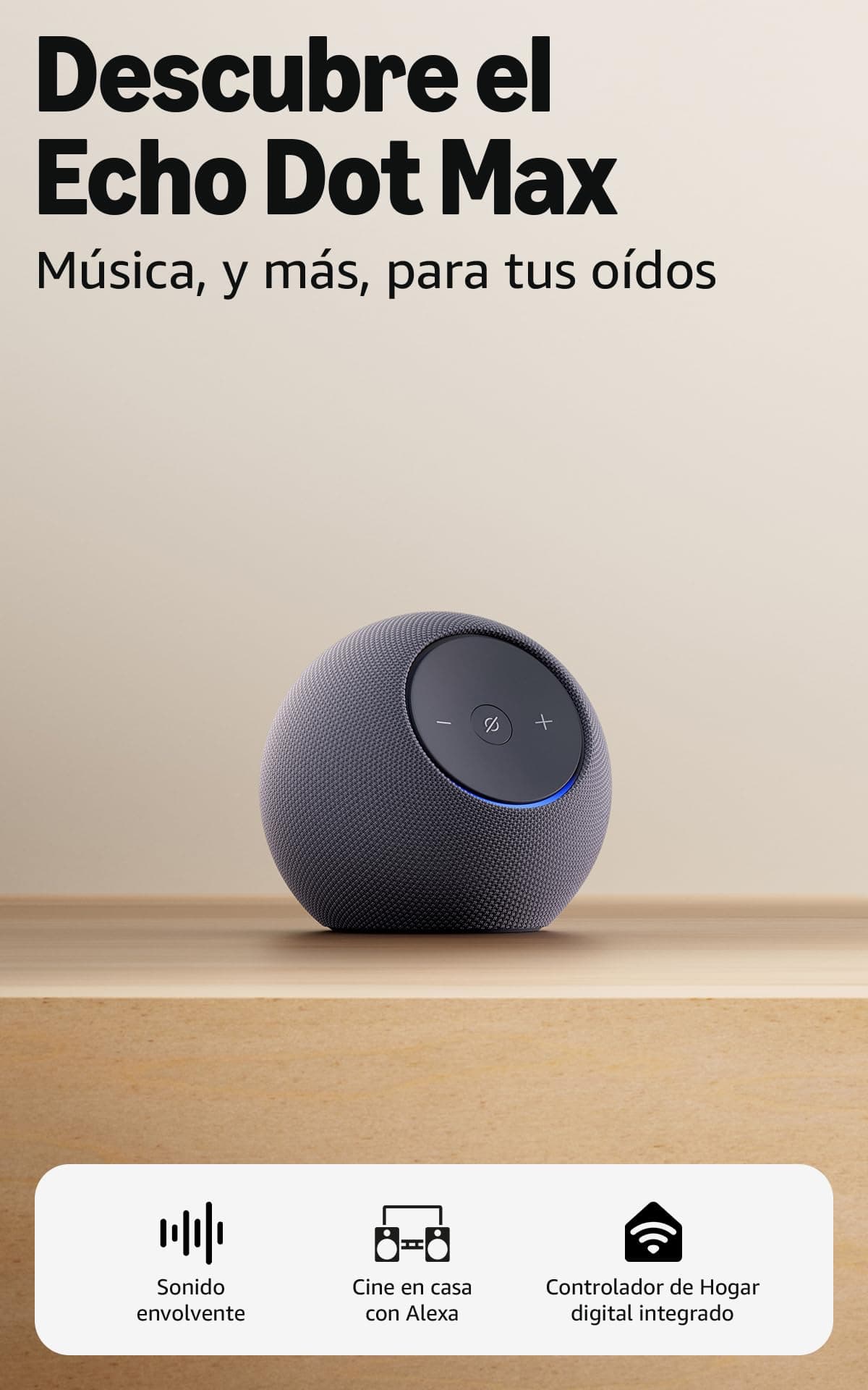 Amazon Echo Dot Max (última generación): altavoz Alexa con sonido envolvente y controlador de Hogar digital integrado, Grafito