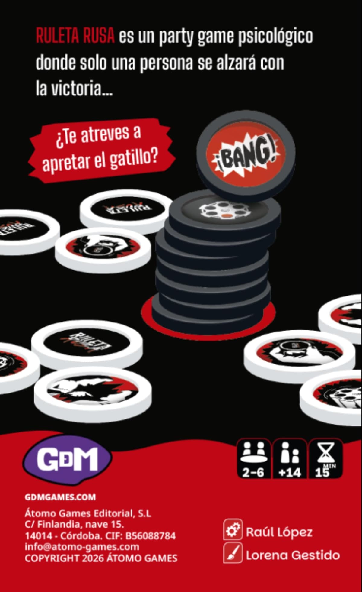 Ruleta Rusa, Juego de Mesa para Adultos, Party Game de Risas y Tensión, Juego Rápido para Fiestas y Reuniones, 2-6 Jugadores, +14 Años, GDM Games — view 3