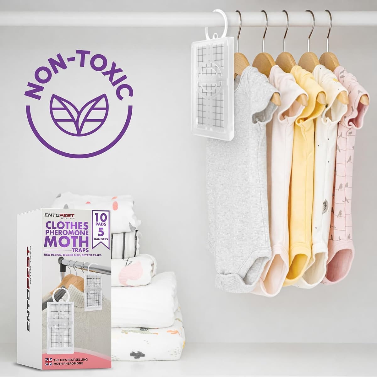 Entopest Monitoring Moth Traps | 10 Refill Pads & 5 Reusable Hangers | Clothes Moth Detection | Sticky Monitoring Pads for Wa — view 4